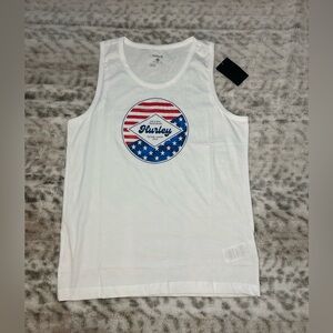 Hurley Tank Top Men White Medium Star & Bars Graphic New